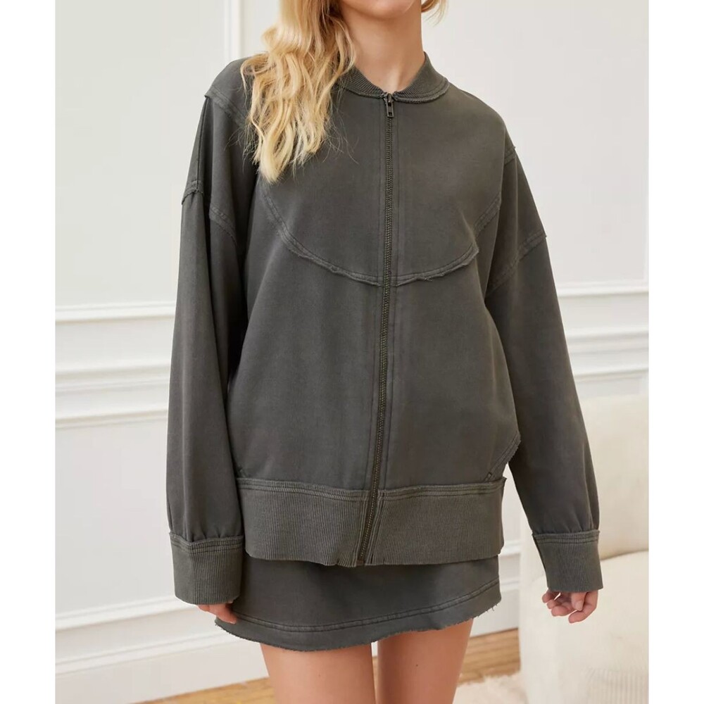 Urban Outfitters Jacket cotton oversized faye zip up womens Gray large boyfriend